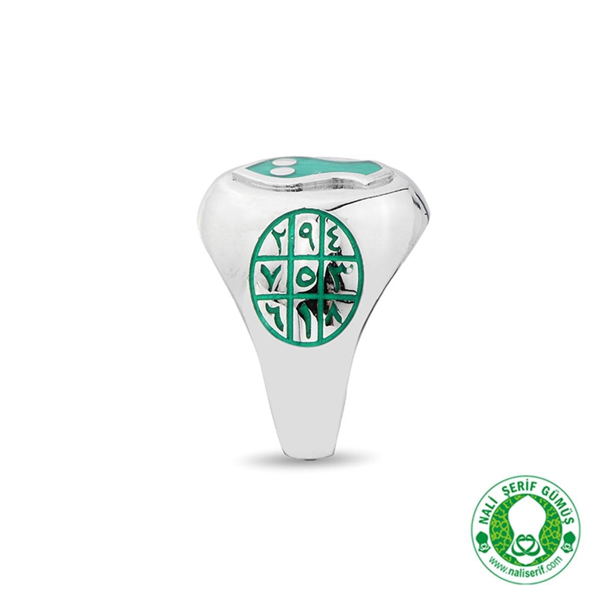 Oval Yeşil Mineli Ebced Rakamlı Nali Şerif 925 Ayar Gümüş Erkek Yüzük