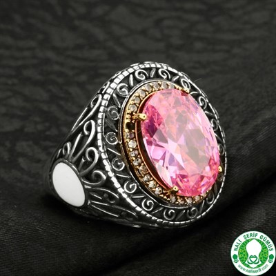 Pembe Kristal Taşlı 925 Ayar Gümüş Bayan Yüzüğü