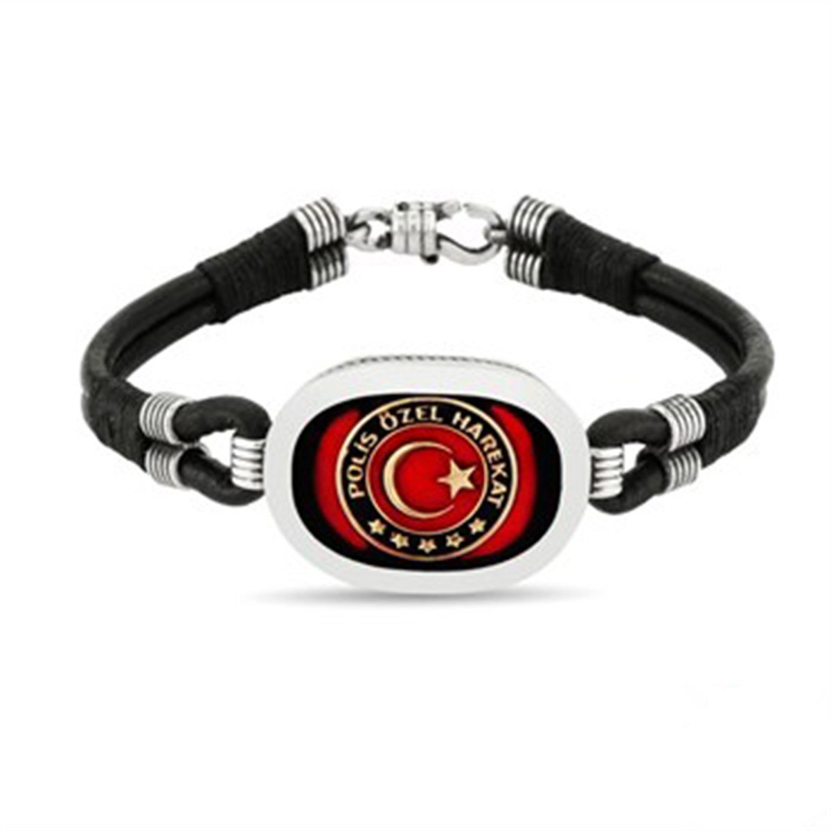 PÖH Polis Özel Harekat 925 Ayar Gümüş Deri Erkek Bileklik