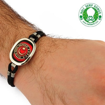 PÖH Polis Özel Harekat 925 Ayar Gümüş Deri Erkek Bileklik