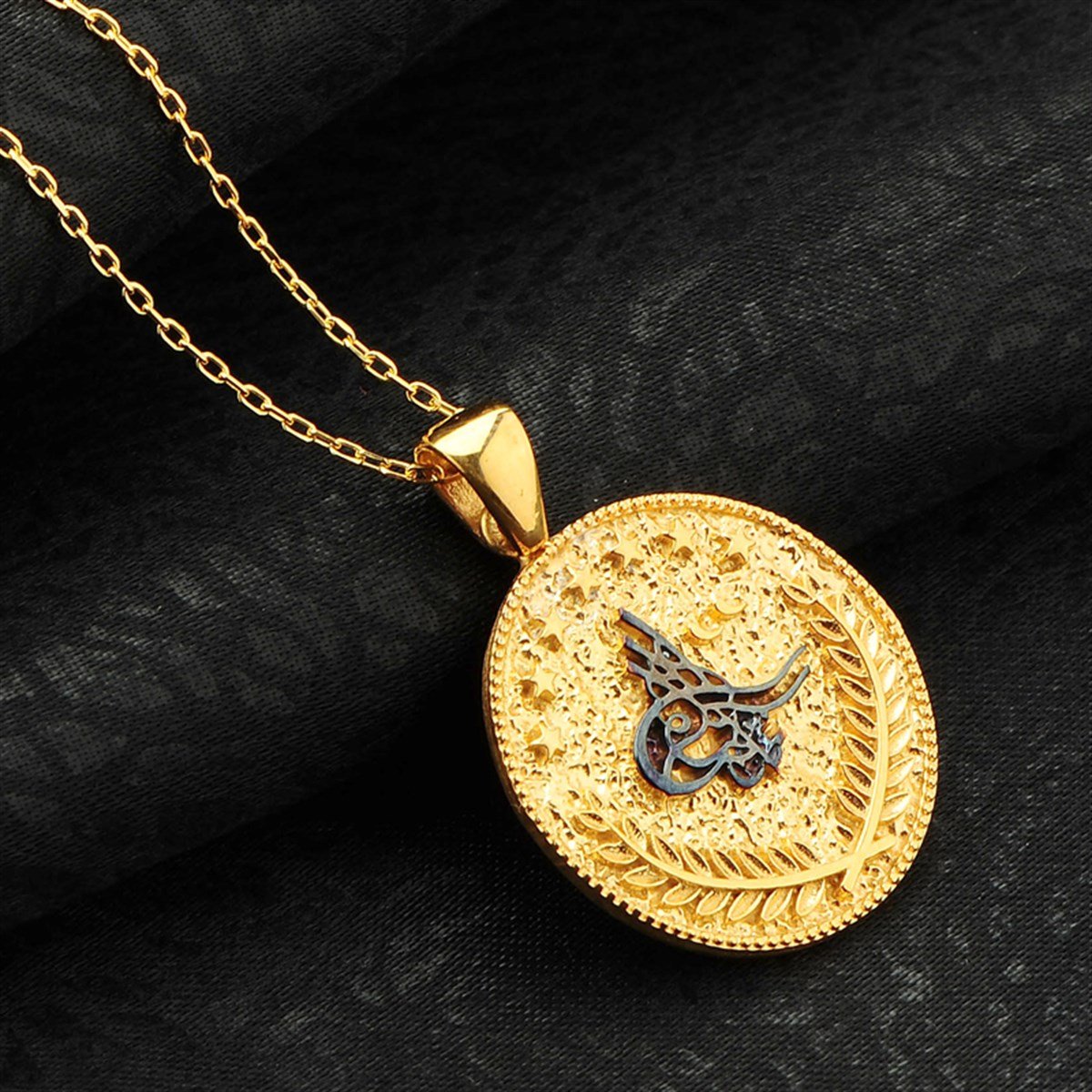 Reşat Boyu Tuğralı Altın Kaplama Gümüş Bayan Kolye Zincirli