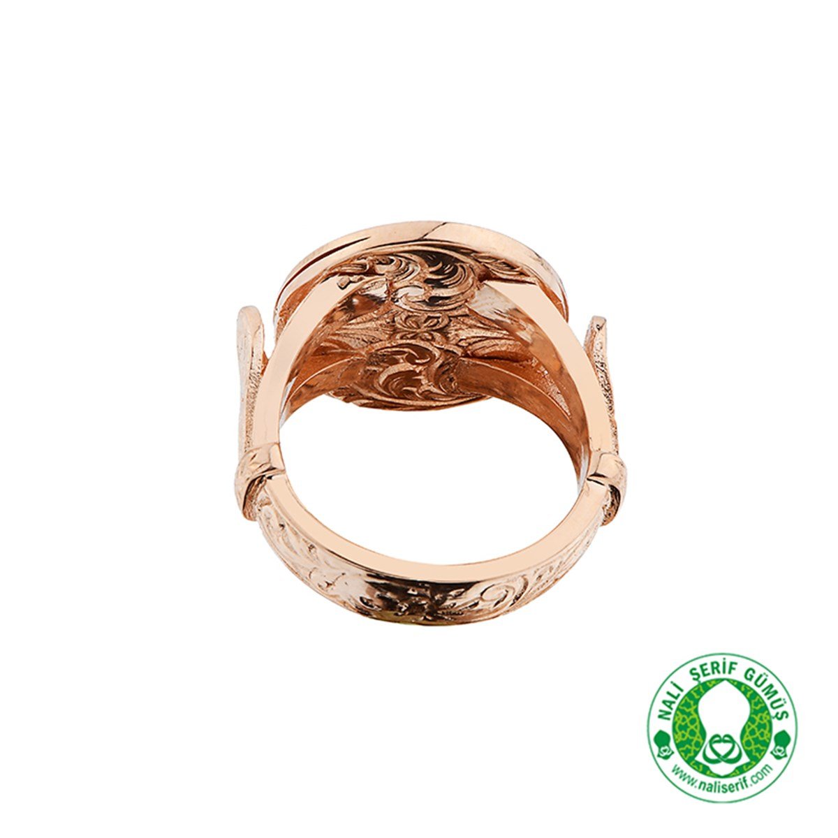 Roz Kaplamalı Etrafında Ayetel Kürsi Yazılı Hz. Süleyman Mührü 925 Ayar Bayan Gümüş Yüzük