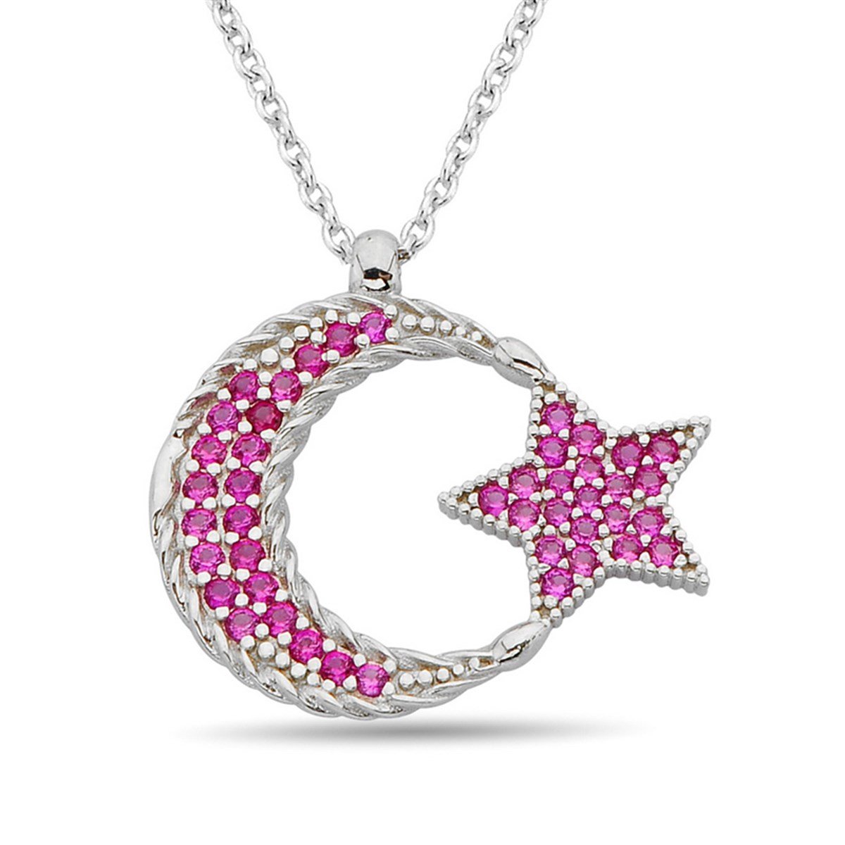 Ruby Kırmızı Zirkon Taşlı Burgu İşlemeli Gümüş Bayan Kolye Zincirli