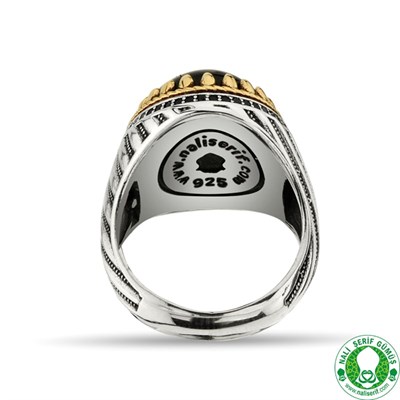 Safir Taşlı Kristal Kesimli 925 Ayar Gümüş Erkek Yüzük