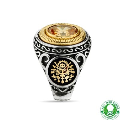 Sitrin Kristal Taşlı 925 Ayar Gümüş Erkek Yüzük