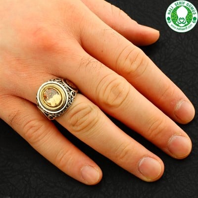 Sitrin Kristal Taşlı 925 Ayar Gümüş Erkek Yüzük