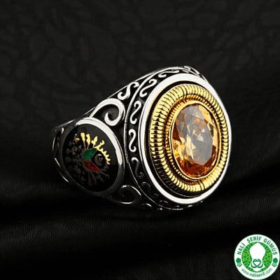 Sitrin Kristal Taşlı 925 Ayar Gümüş Erkek Yüzük