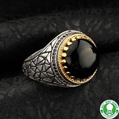 Siyah Akik Taşlı 925 Ayar Gümüş Erkek Yüzüğü