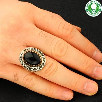 Siyah Akik Taşlı 925 Ayar Gümüş Erkek Yüzüğü