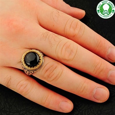 Siyah Akik Taşlı 925 Ayar Gümüş Erkek Yüzüğü