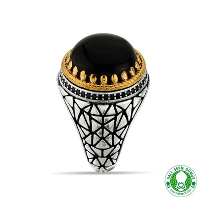Siyah Akik Taşlı 925 Ayar Gümüş Erkek Yüzüğü