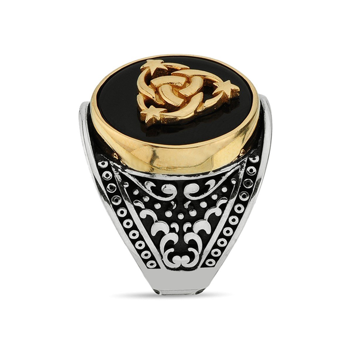 Siyah Akik Taşlı Teşkilatı Mahsusa 925 Ayar Gümüş Erkek Yüzüğü