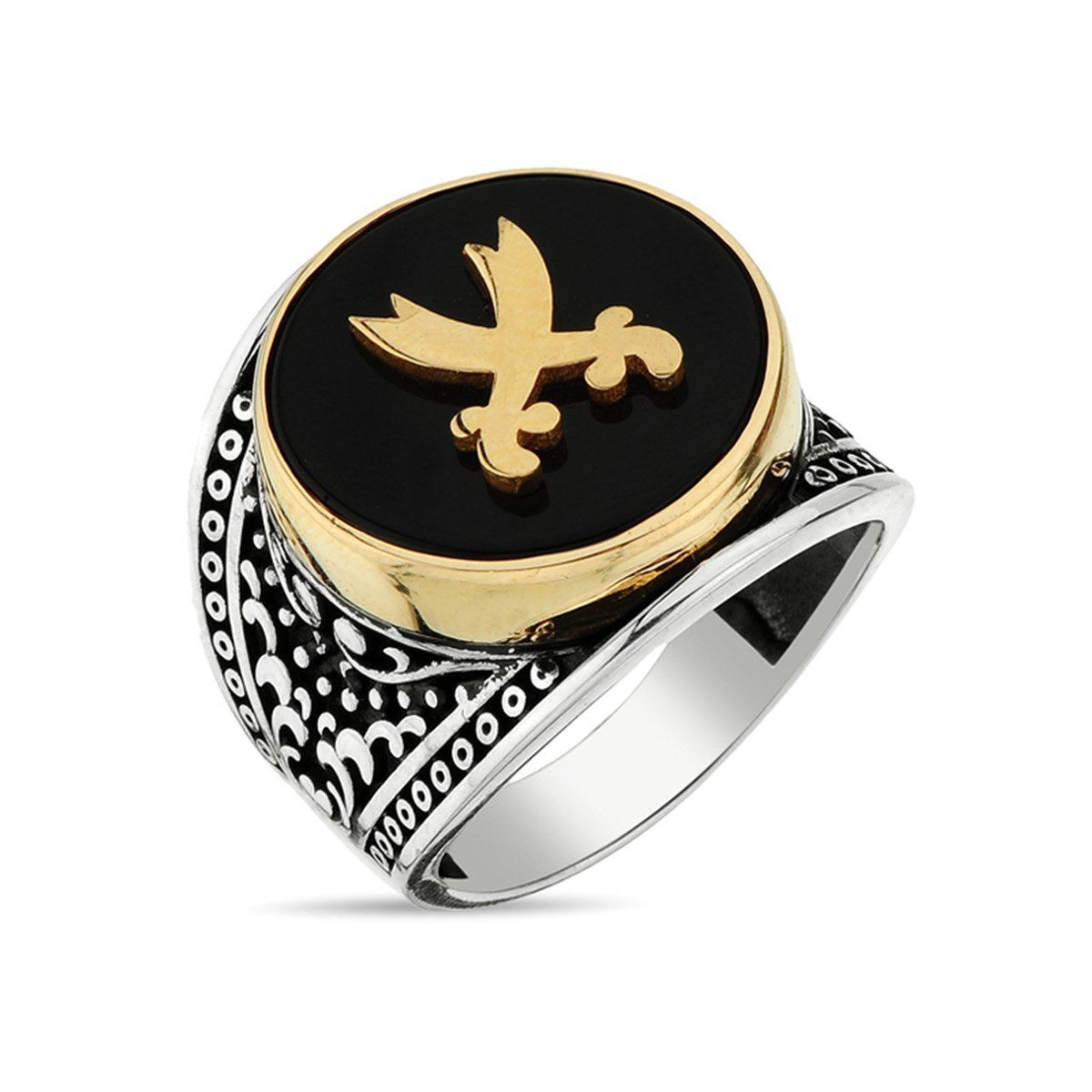 Siyah Akik Taşlı Zülfikar 925 Ayar Gümüş Erkek Yüzüğü