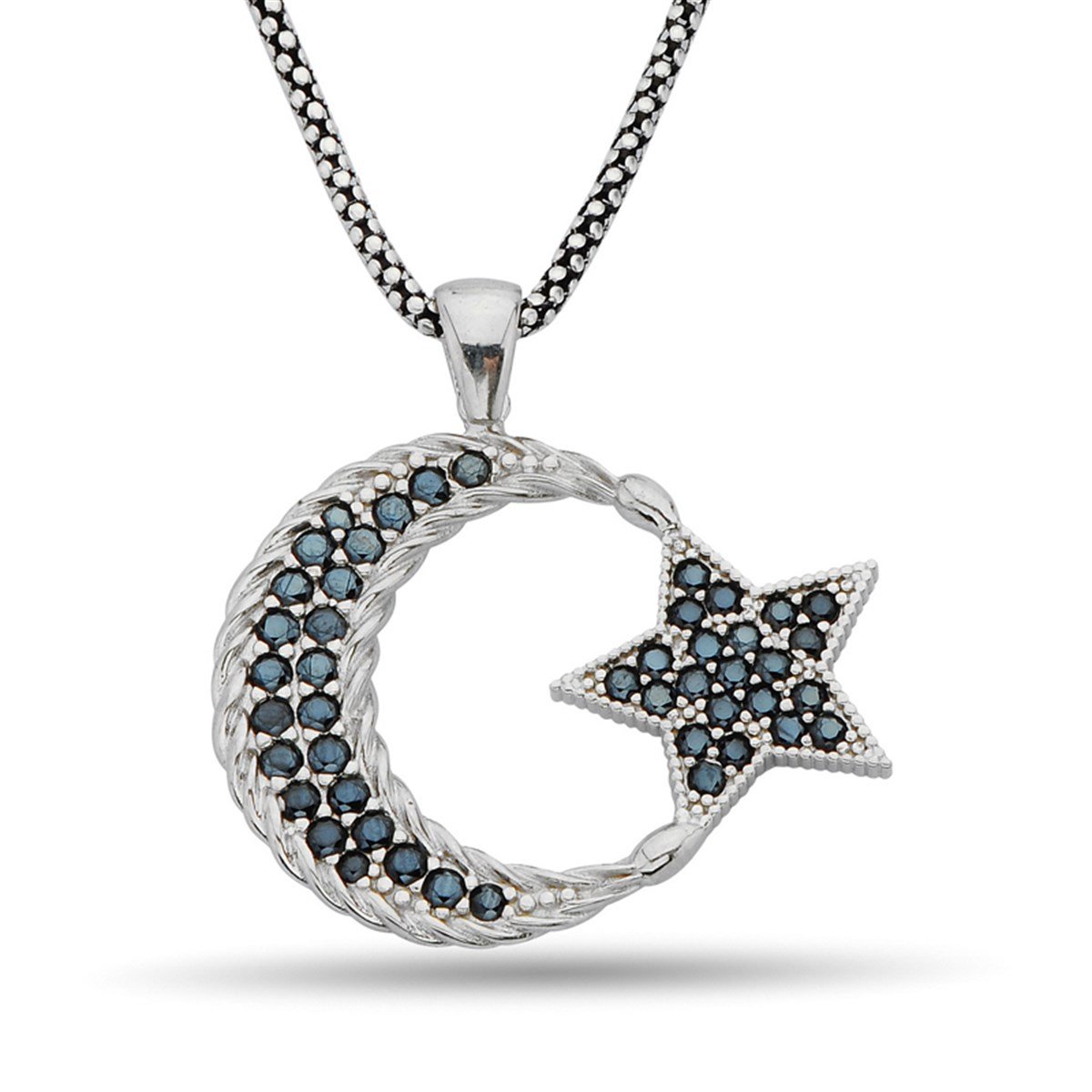 Siyah Oniks Zirkon Taşlı Burgu İşlemeli Gümüş Erkek Kolye Zincirli