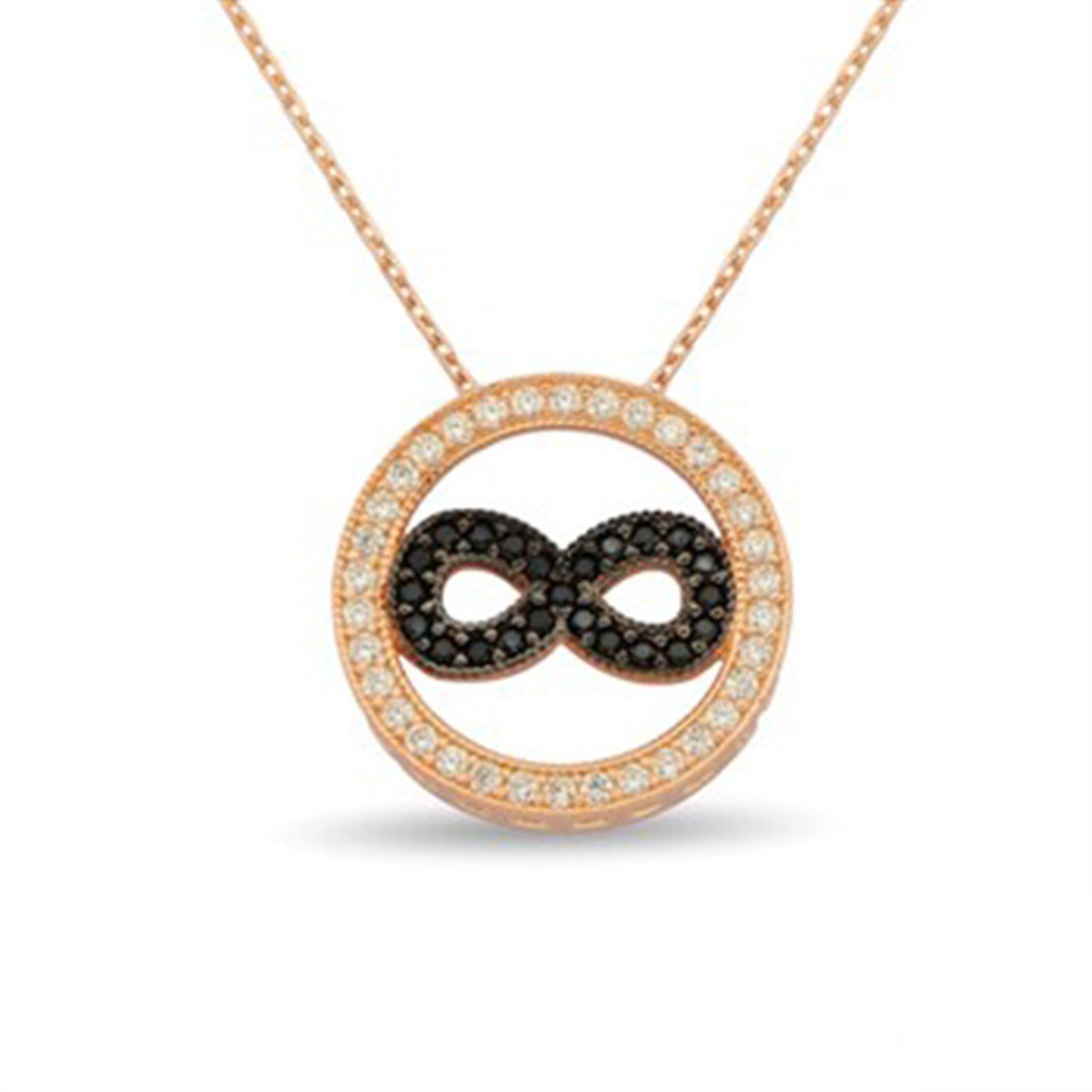 Sonsuzluk Zirkon Taşlı Roz Kaplamalı 925 Ayar Gümüş Bayan Kolye