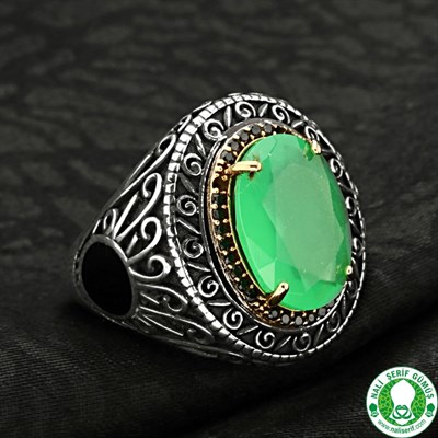 Su Yeşili Kristal Taşlı 925 Ayar Gümüş Bayan Yüzüğü