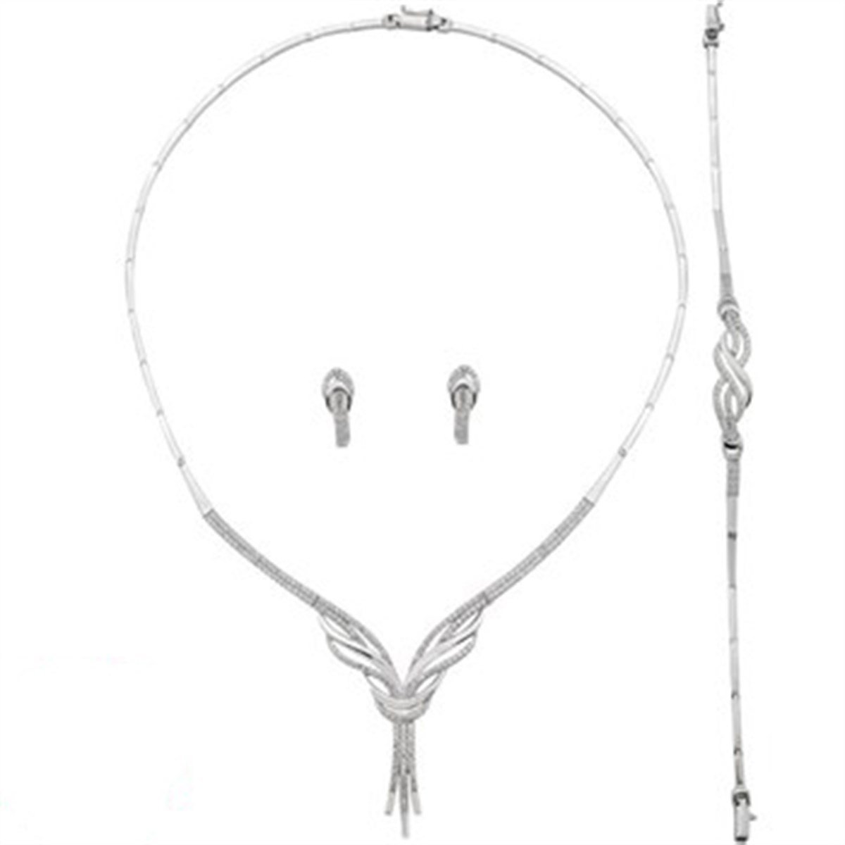 Su Yolu Gerdanlık Zirkon Taşlı Gümüş Bayan Takı Seti