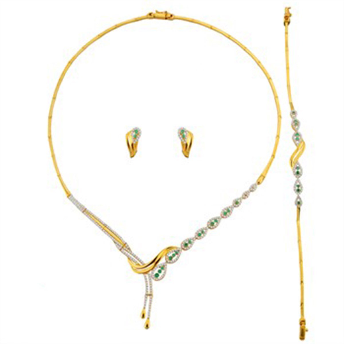 Su Yolu Gerdanlık Zümrüt Taşlı Altın Kaplama Gümüş Bayan Takı Seti