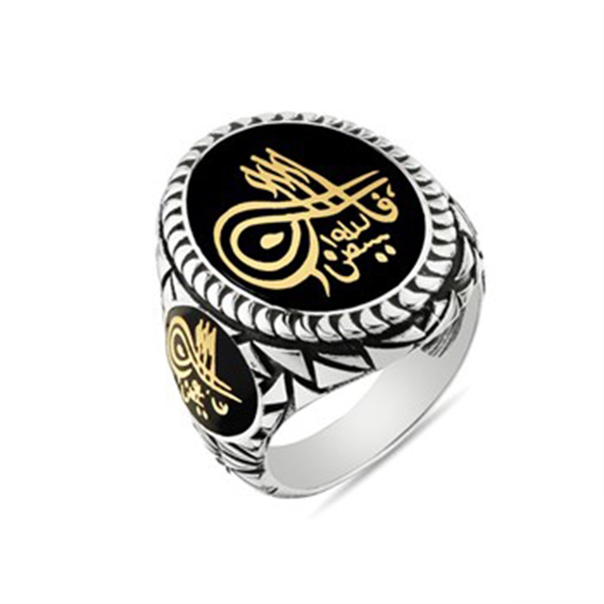 Tuğralı Oval 925 Ayar Gümüş Erkek Yüzük