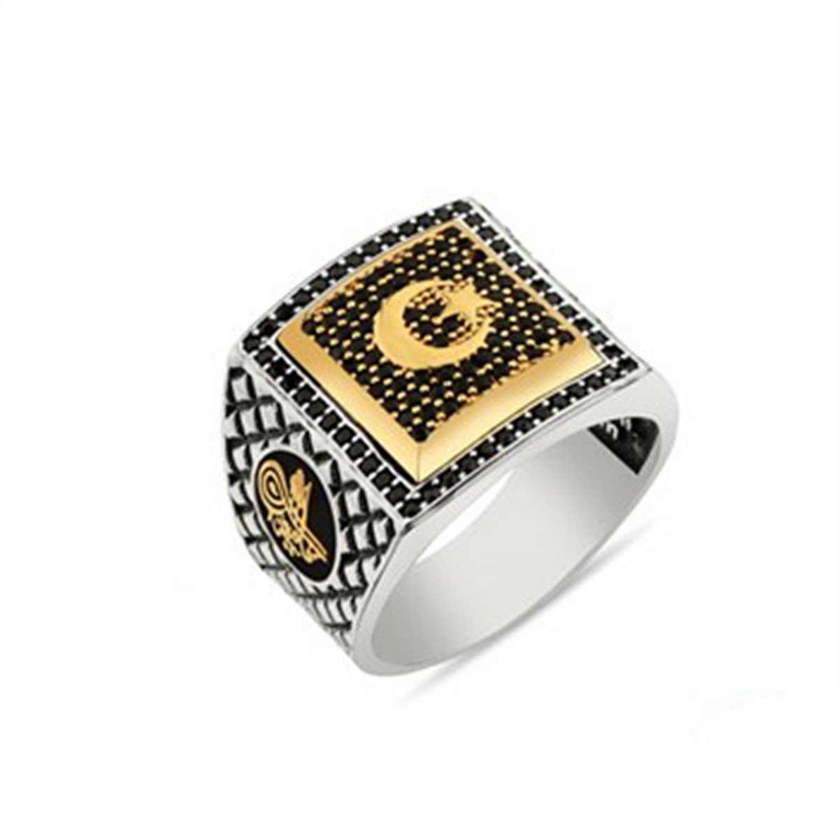 Türk Bayrağı Ay Yıldız Onxy Taşlı 925 Ayar Gümüş Erkek Yüzük