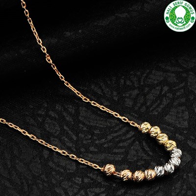 Üç Renk Roz Beyaz Altın Kaplamalı Kalemli Top 925 Ayar Gümüş Bayan Kolyesi