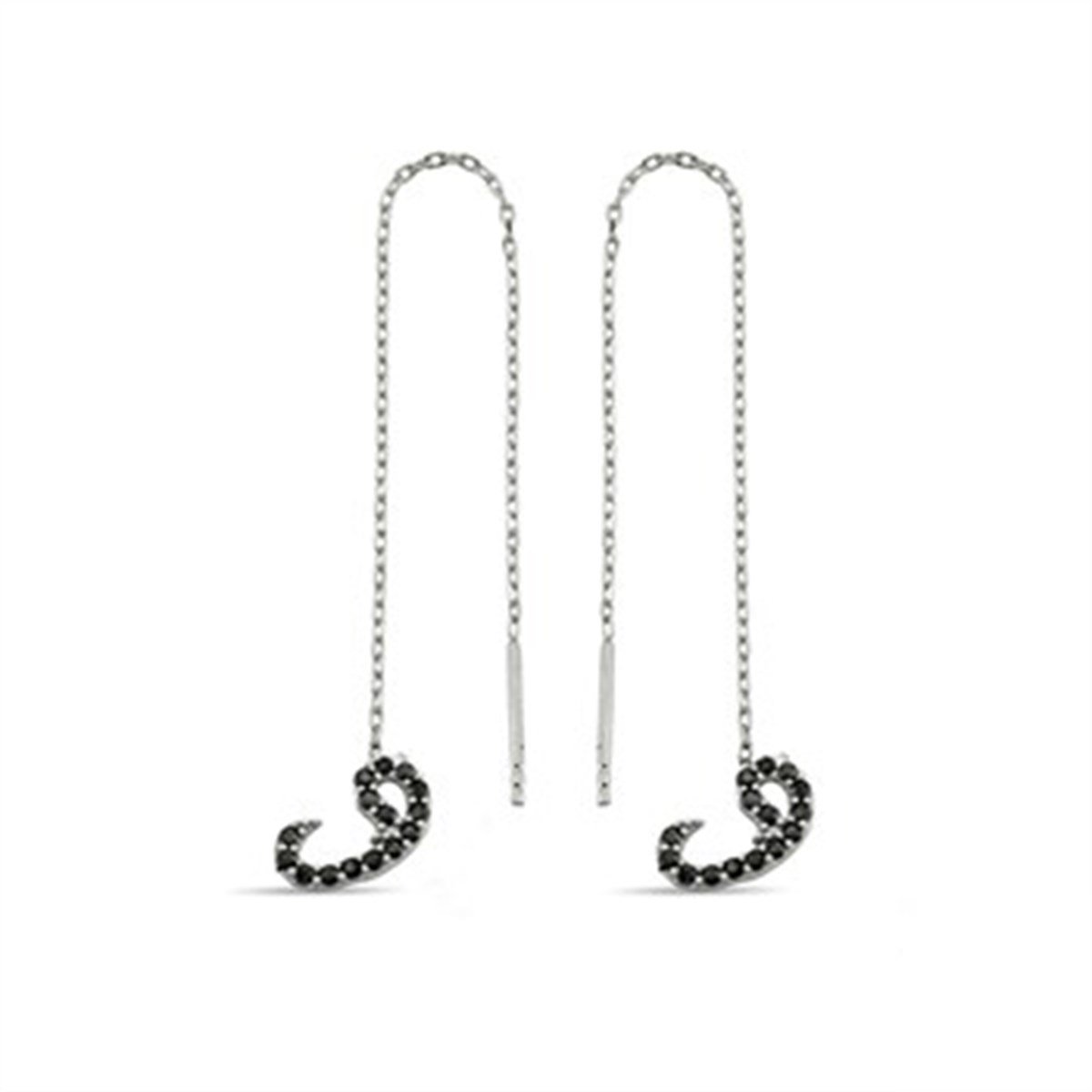 Vav Onxy Zirkon Taşlı Gümüş Zincirli Küpe