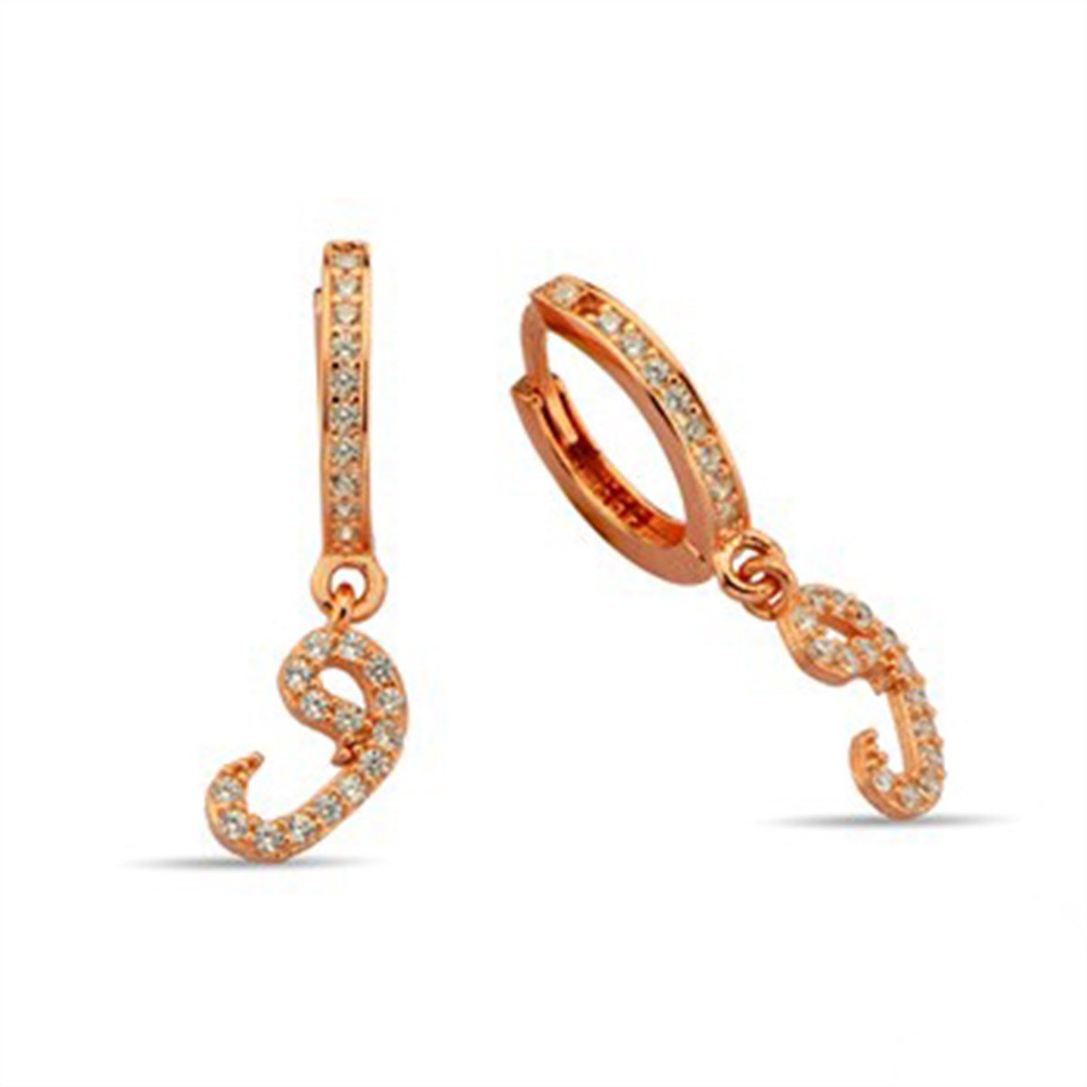 Vav Zirkon Taşlı Roz Kaplamalı Gümüş Halka Klipsli Küpe