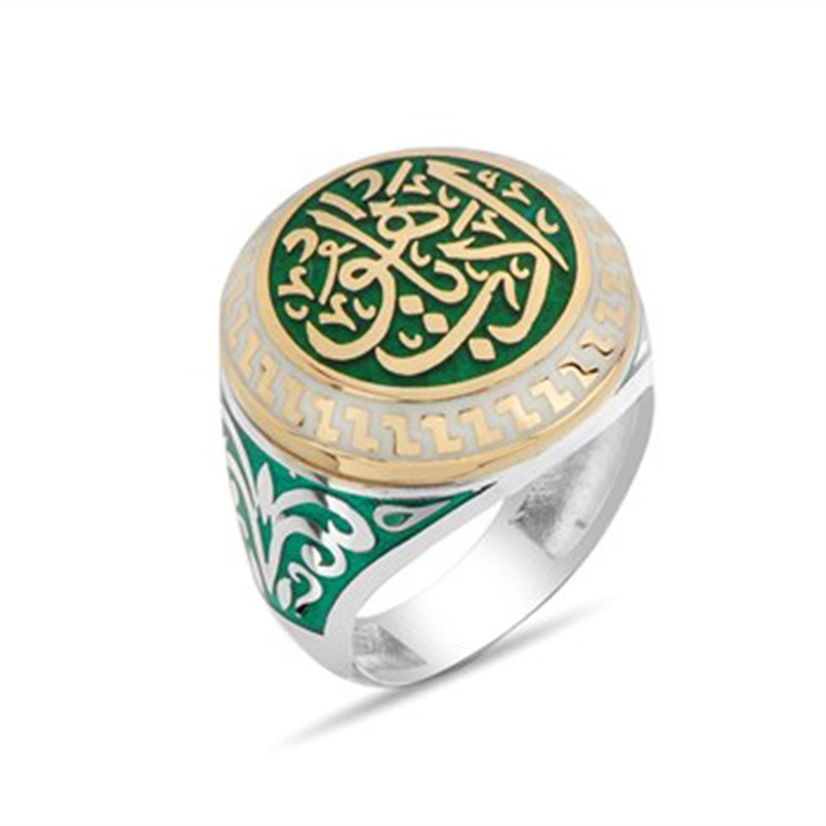 Yeşil Beyaz Mineli Edep Yahu Gümüş Erkek Yüzüğü