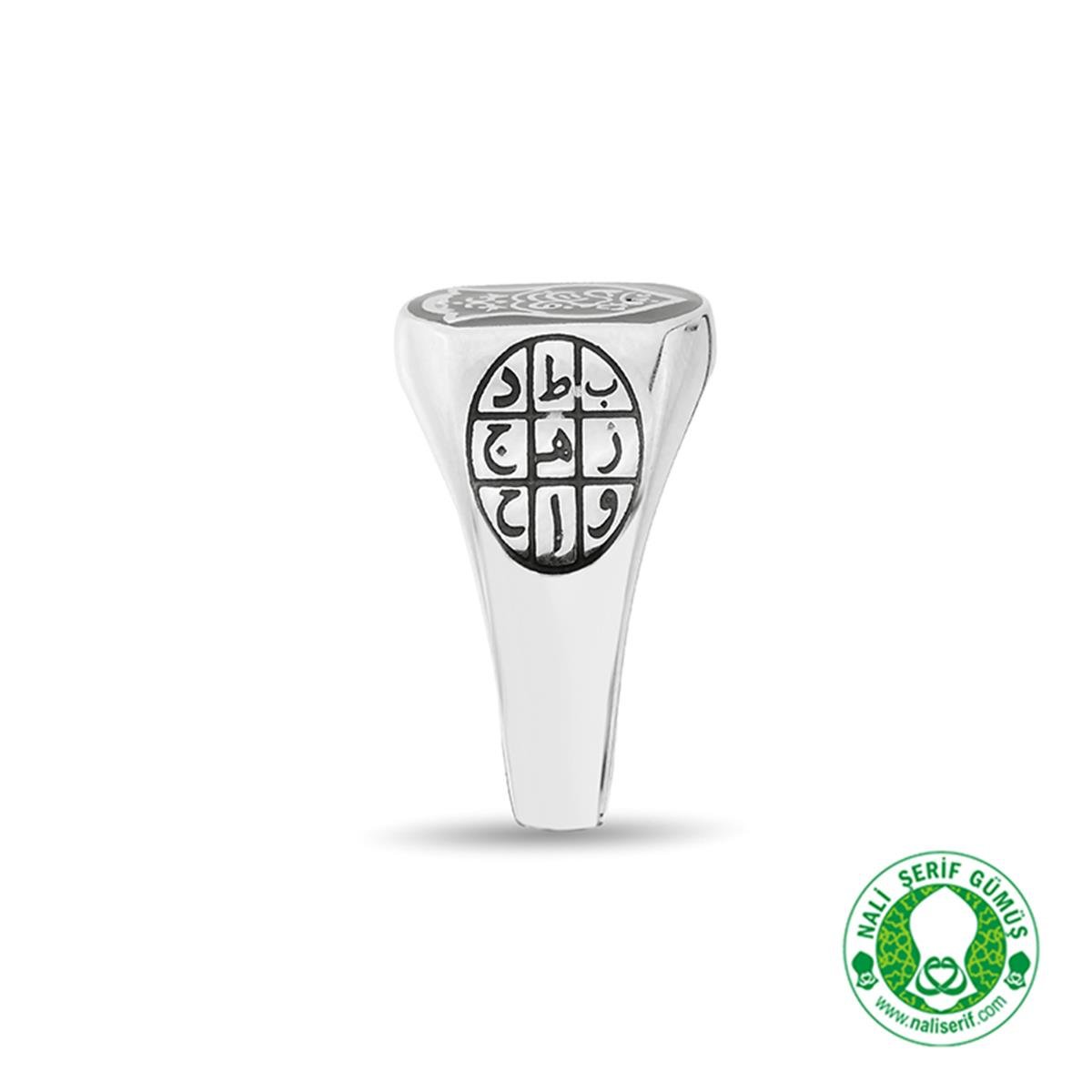 Yeşil Mineli Ebced Rakamlı Nali Şerif 925 Ayar Gümüş Erkek Yüzük