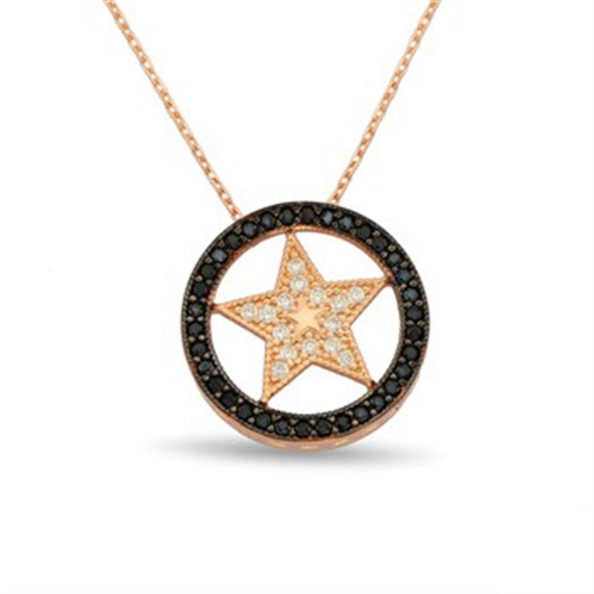 Yıldız Zirkon Taşlı Roz Kaplamalı 925 Ayar Gümüş Bayan Kolye