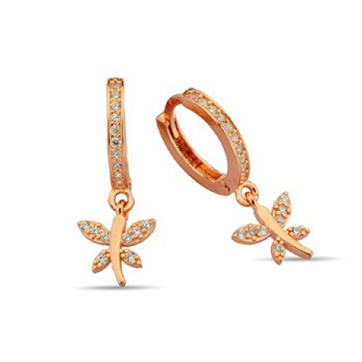 Yusufcuk Zirkon Taşlı Roz Kaplamalı Gümüş Halka Klipsli Küpe