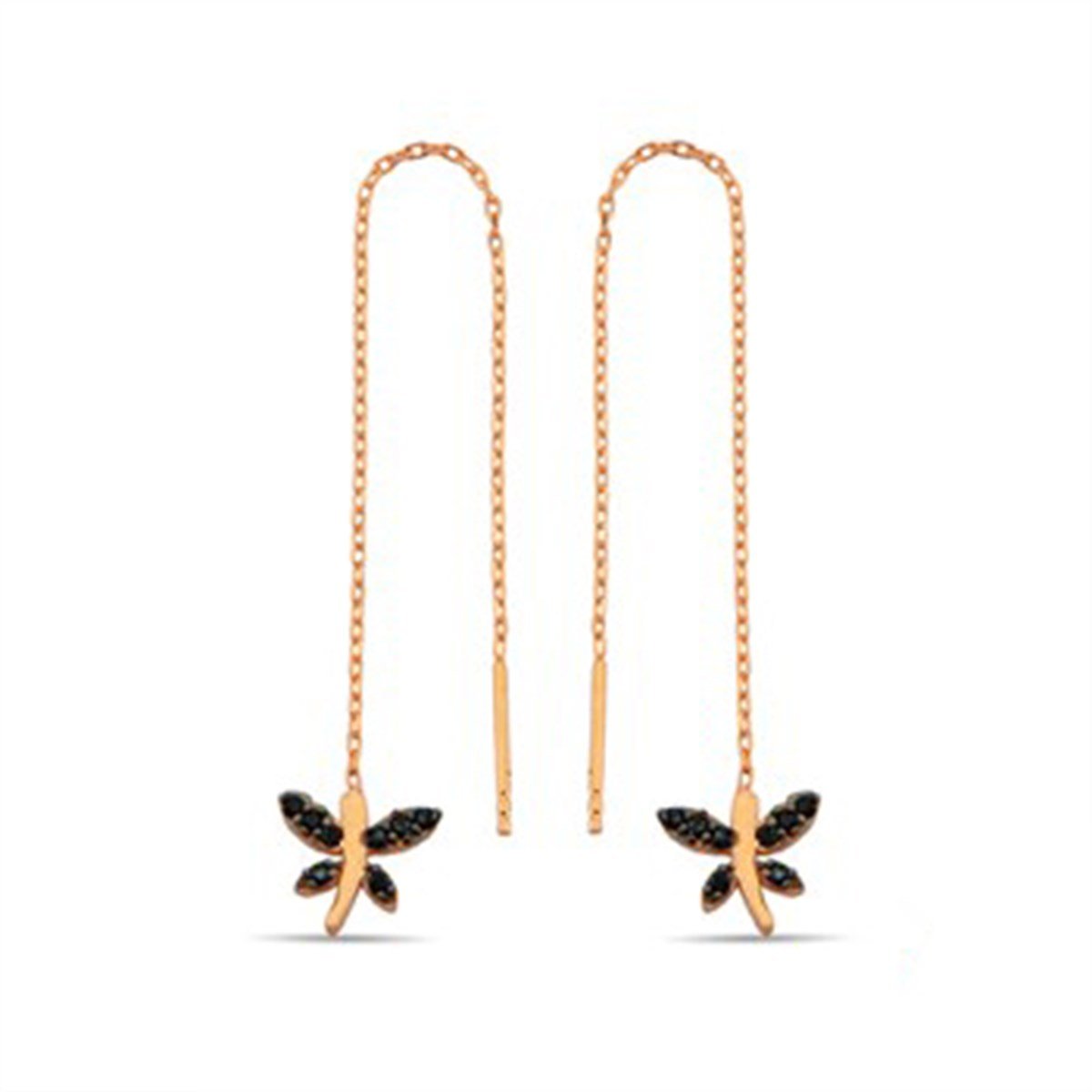 Yusufcuk Zirkon Taşlı Roz Kaplamalı Gümüş Zincirli Küpe