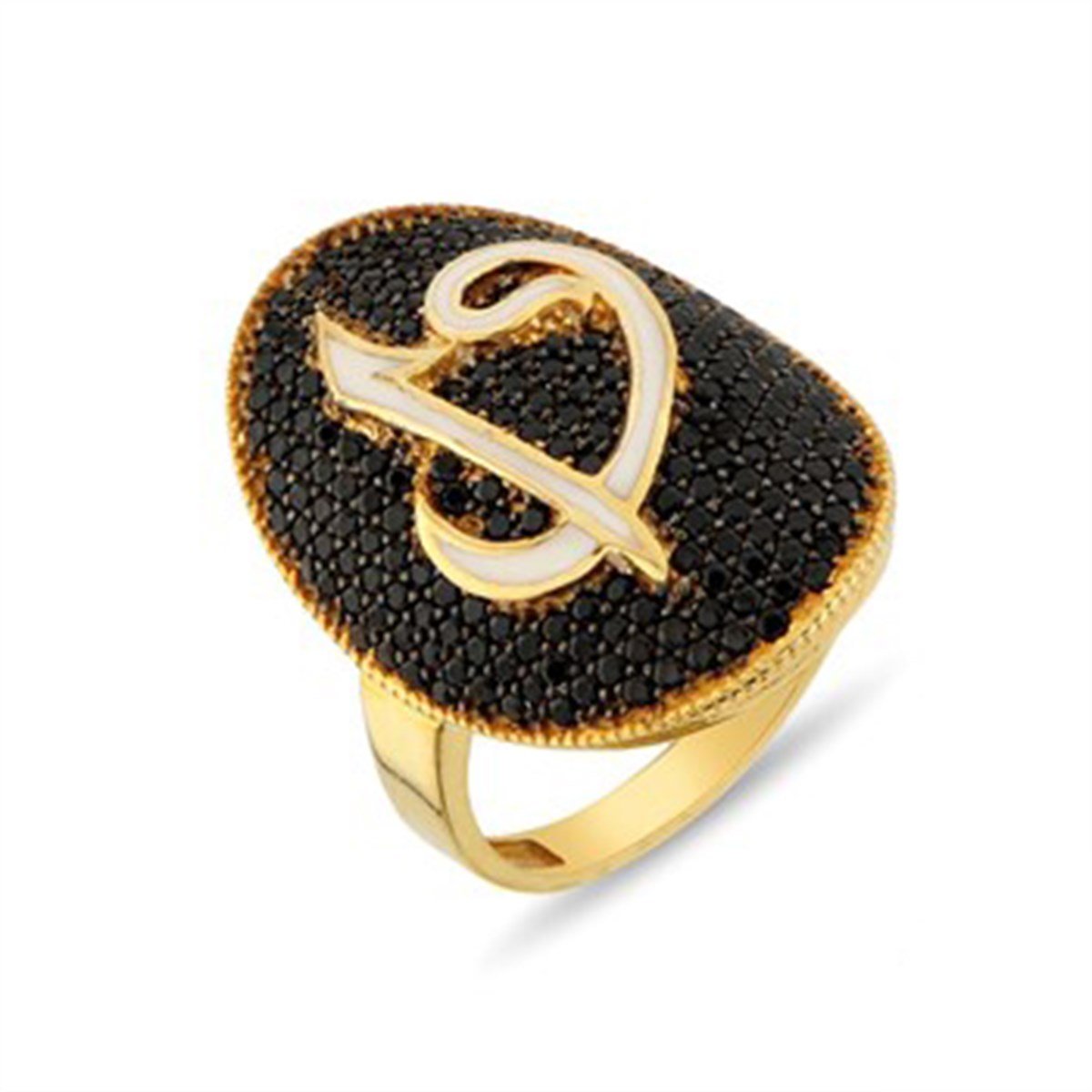 Zirkon taşlı 925 Ayar Gümüş Altın Kaplama Elif Vav Bayan Yüzük