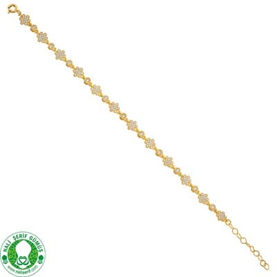 Zirkon taşlı 925 Ayar Gümüş Altın kaplamalı Bayan Bileklik