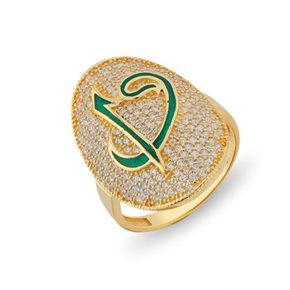 Zirkon taşlı 925 Ayar Gümüş Altın Kaplama Elif Vav Bayan Yüzük