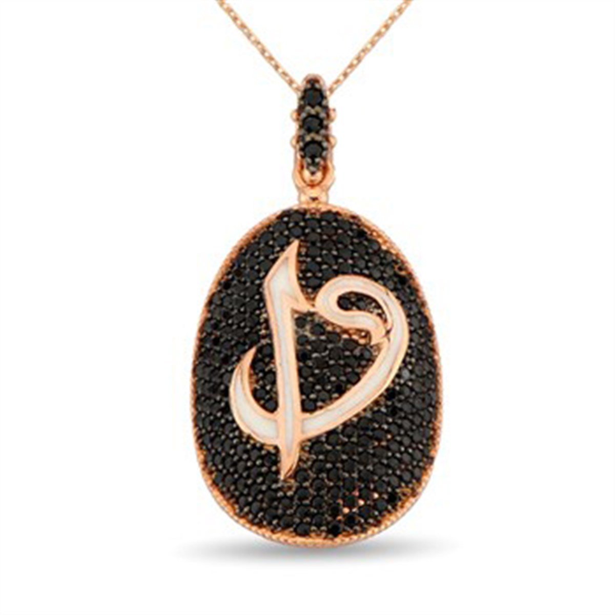 Zirkon Taşlı 925 Ayar Gümüş Roz Kaplama Elif Vav Bayan Kolye