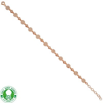 Zirkon taşlı 925 Ayar Gümüş Roz Kaplama Bayan Bileklik