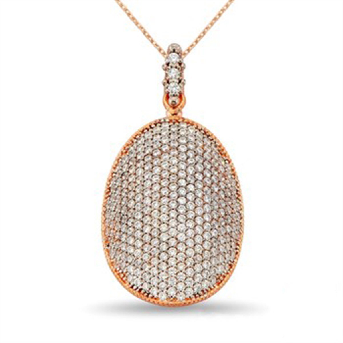 Zirkon taşlı 925 Ayar Gümüş Roz Kaplama Oval Bayan Kolye