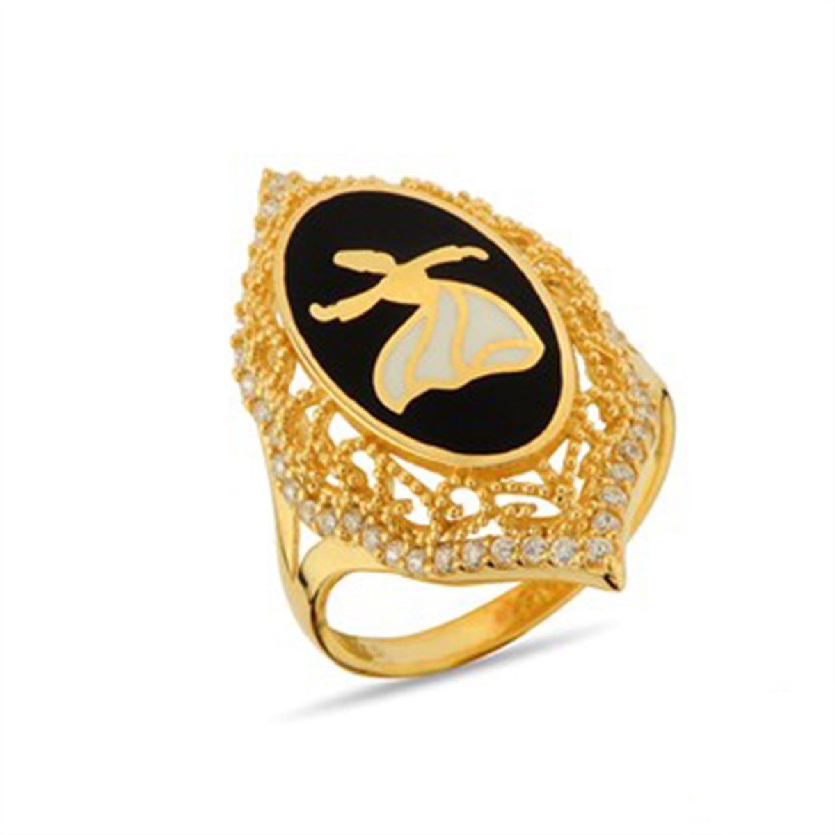Zirkon Taşlı Altın Kaplama Semazen 925 Ayar Gümüş Bayan Yüzük