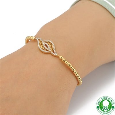 Zirkon Taşlı Altın Kaplamalı 925 Ayar Gümüş Bayan Toplu Bileklik