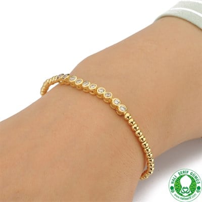 Zirkon Taşlı Altın Kaplamalı 925 Ayar Gümüş Toplu Bayan Bileklik