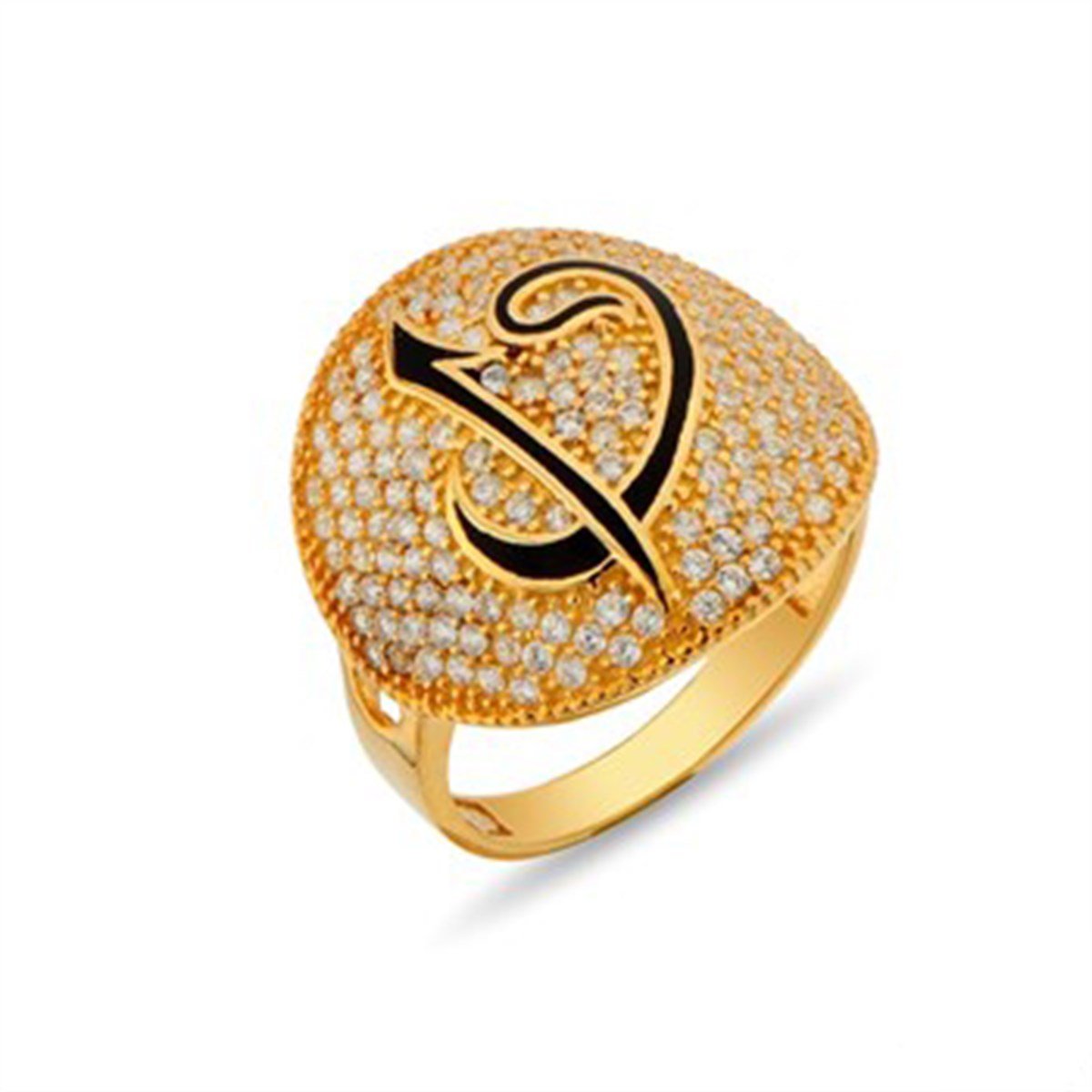 Zirkon taşlı Altın Kaplamalı 925 Ayar Gümüş Elif Vav Bayan Yüzüğü