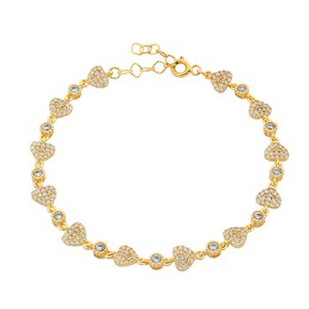 Zirkon taşlı Altın kaplamalı 925 Ayar Gümüş Kalpli Bayan Bileklik