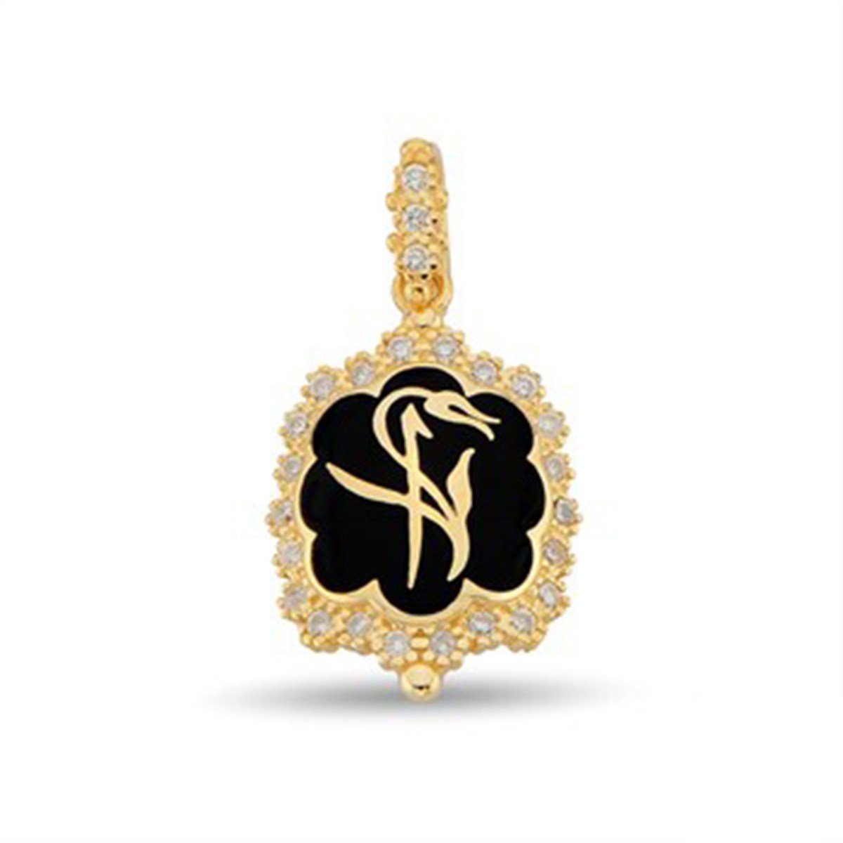 Zirkon taşlı Altın Kaplamalı 925 Ayar Gümüş Elif Bayan Kolye Ucu