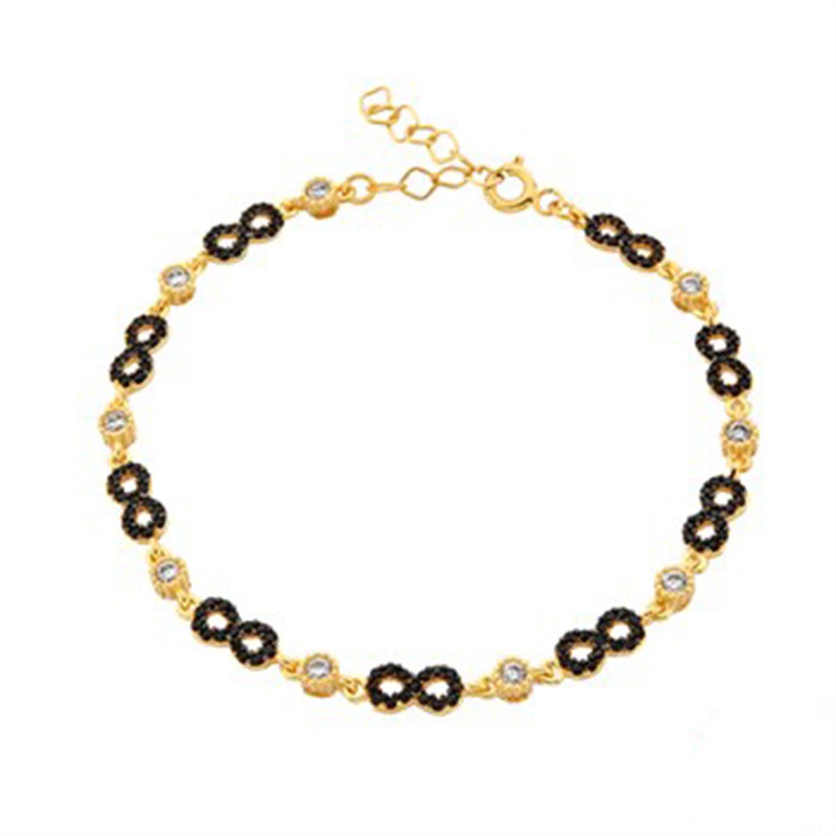 Zirkon taşlı Altın kaplamalı 925 Ayar Gümüş Sonsuzluk Bayan Bileklik