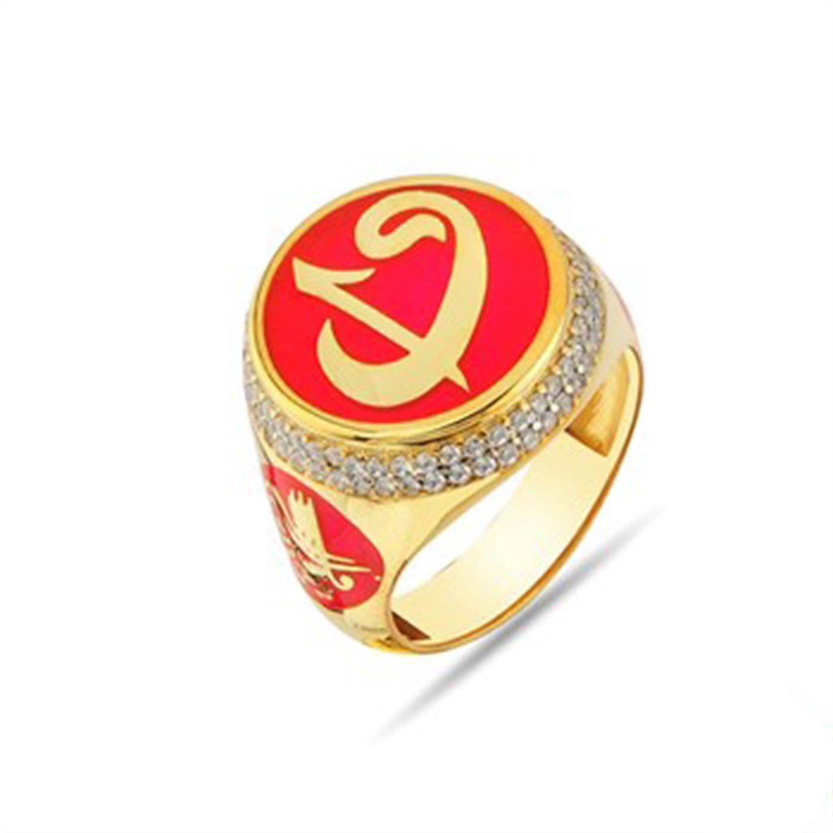 Zirkon taşlı Altın kaplamalı 925 Ayar Gümüş Elif Vav Bayan Yüzük