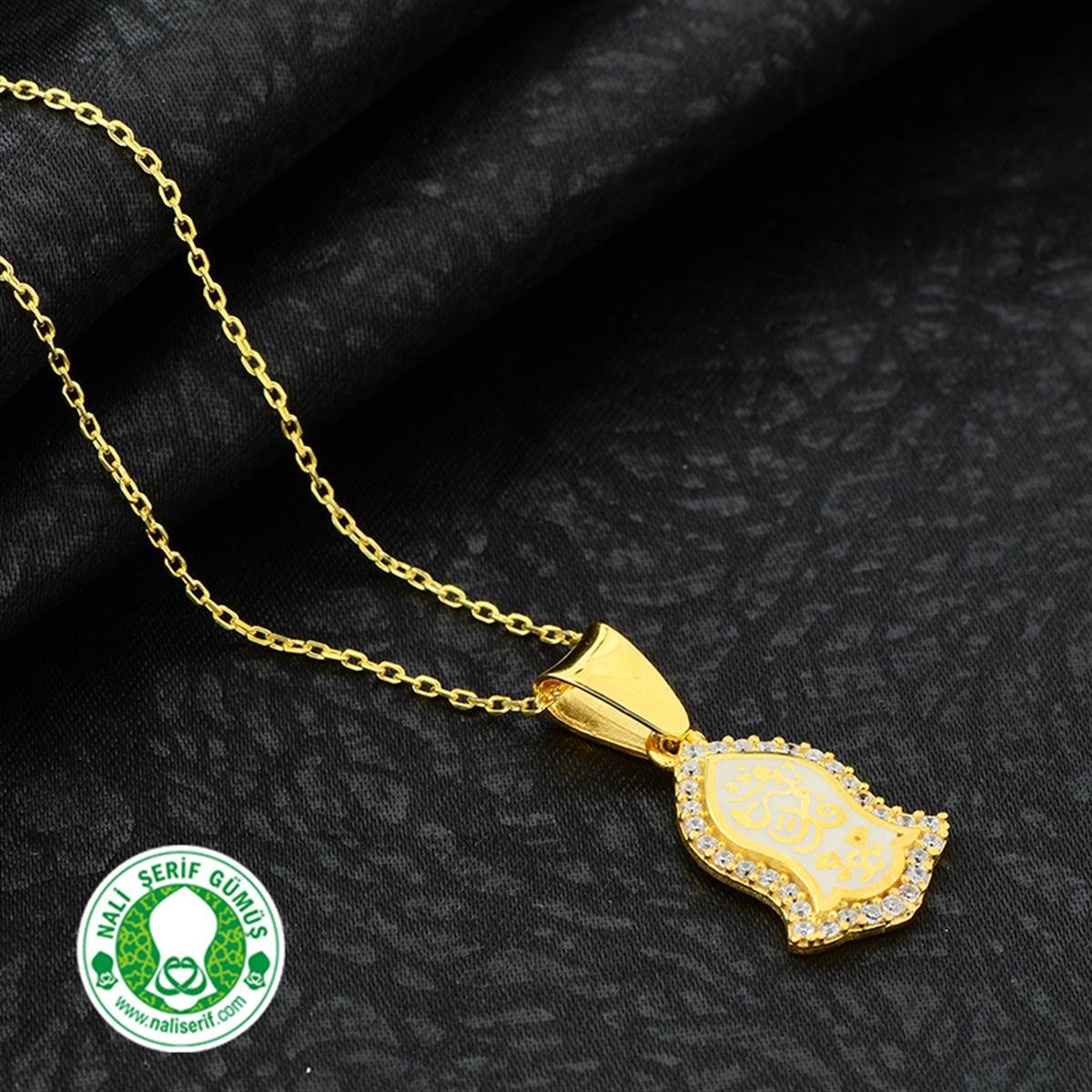 Zirkon Taşlı Beyaz Mineli Gümüş Altın Kaplama Nali Şerif Bayan Kolye