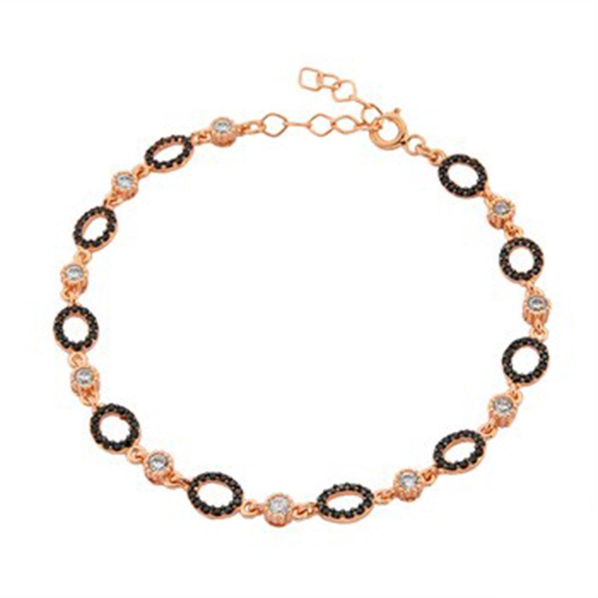 Zirkon taşlı Roz kaplamalı 925 Ayar Gümüş Yuvarlak Bayan Bileklik