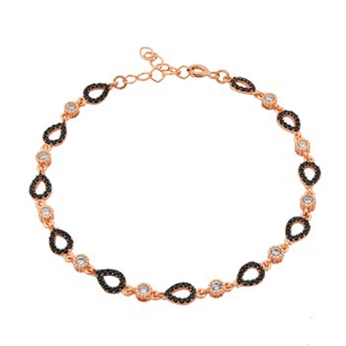 Zirkon taşlı Roz kaplamalı 925 Ayar Gümüş Damla Bayan Bileklik