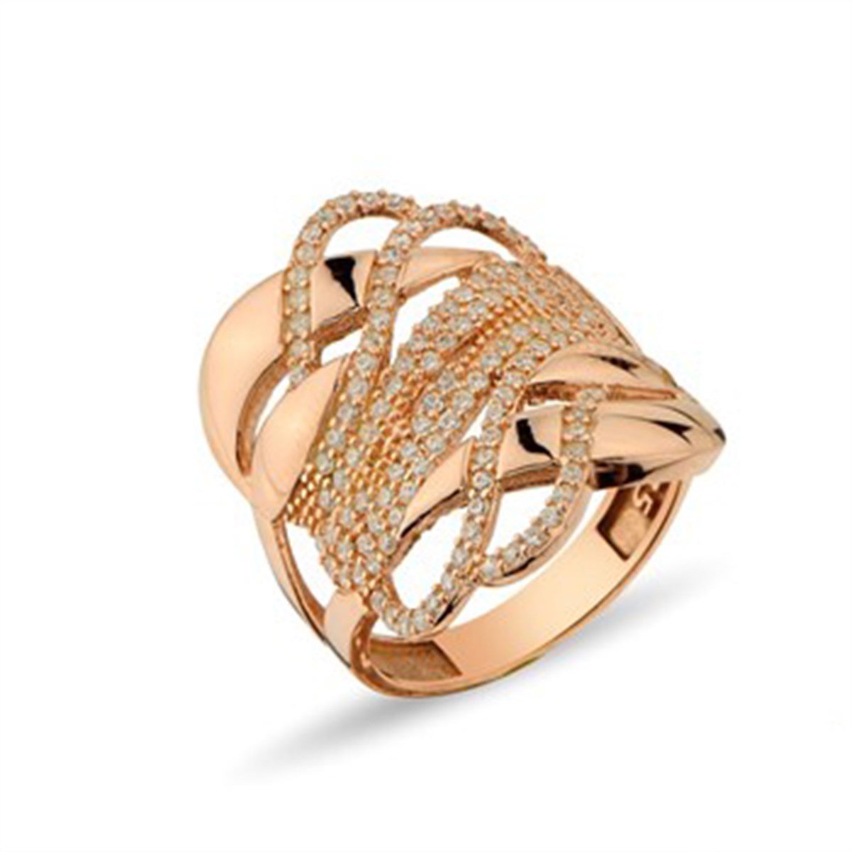 Zirkon Taşlı Roz Kaplamalı 925 Ayar Gümüş Bayan Yüzük